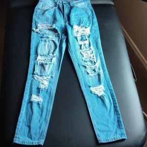 💲 GOGO distressed high rise ankle jeans